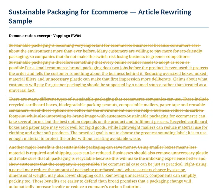 Article rewriting sample showing substantial tracked changes by Vappingo EW04