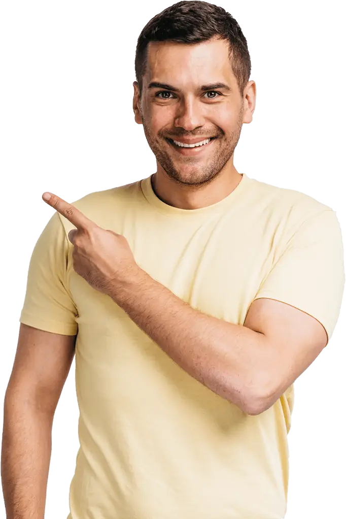 Professional business proofreader pointing toward the service details