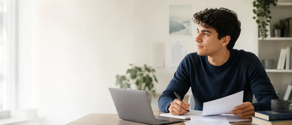 Professional writer reviewing source material before rewriting it