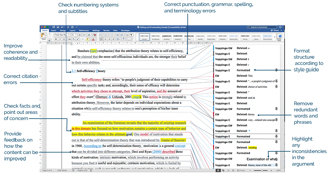 Academic editing service provisions