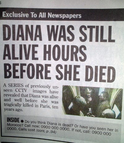 Stating the obvious headline says, "Diana was still alive hours before she died"