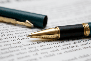 Image of a pen on written business material