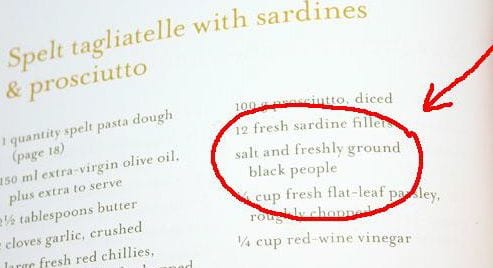 Proofreading mistake in a penguin recipe book