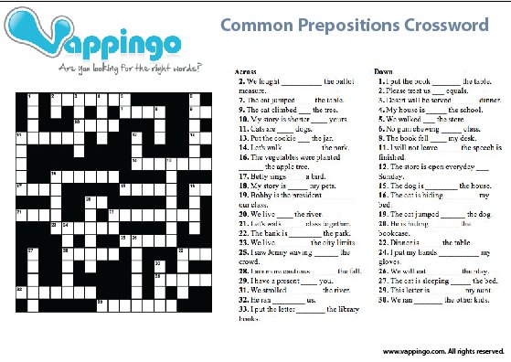 Picture of the prepositions crossword