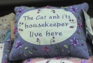 Reads: The cat and it's housekeeper live here