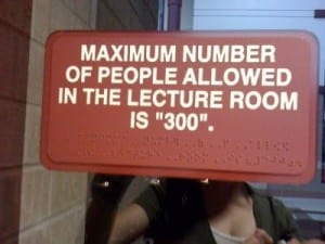 Reads: maximum number of people in the lecture room is "300"