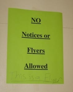 Flyer reads: "No notices or flyers allowed"