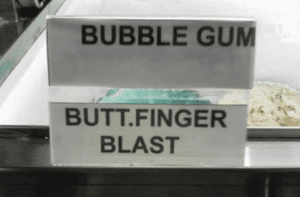 Unfortunate abbreviations Reads: "Butt.Finger Blast"