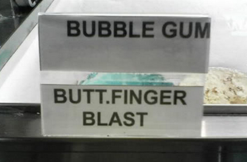 Reads: "Butt.Finger Blast"