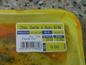 Chicken package Reads: Chic. Garlic & Butt
