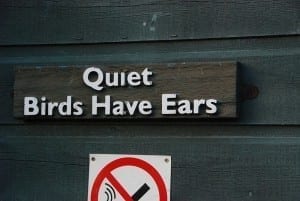 Reads: "Quiet words have ears"