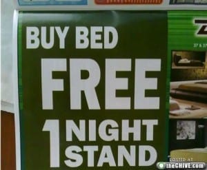 Reads: buy bed free 1 night stand