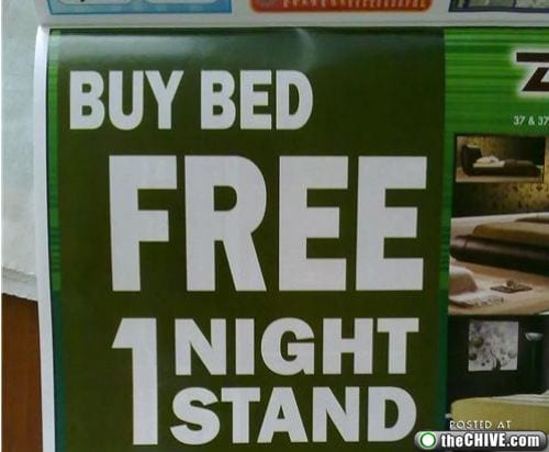 Reads: buy bed free 1 night stand