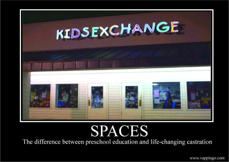 Sign reads: "Kidsexchange" instead of Kid's exchange