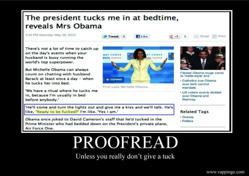 Sign reads: "proofread unless you really don't give a tuck"