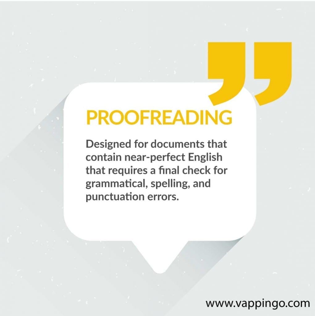 What is proofreading? Proofreading is designed to find any final mistakes in documents that contain near-perfect English