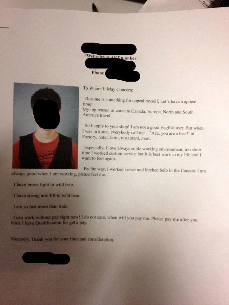 Funny cover letter example two.