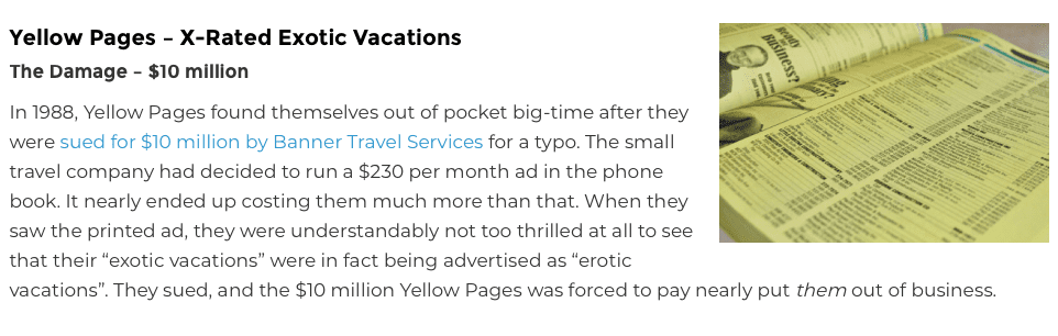 Yellow pages proofreading error