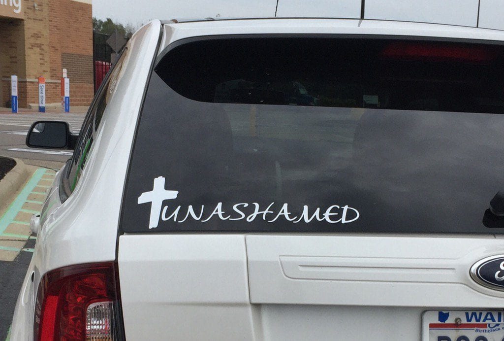 Tunashamed bumper sticker funny