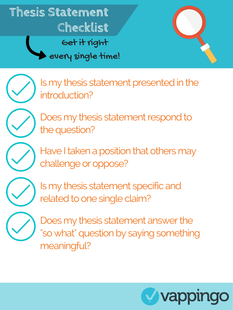 A checklist of things that should be included in your thesis statement