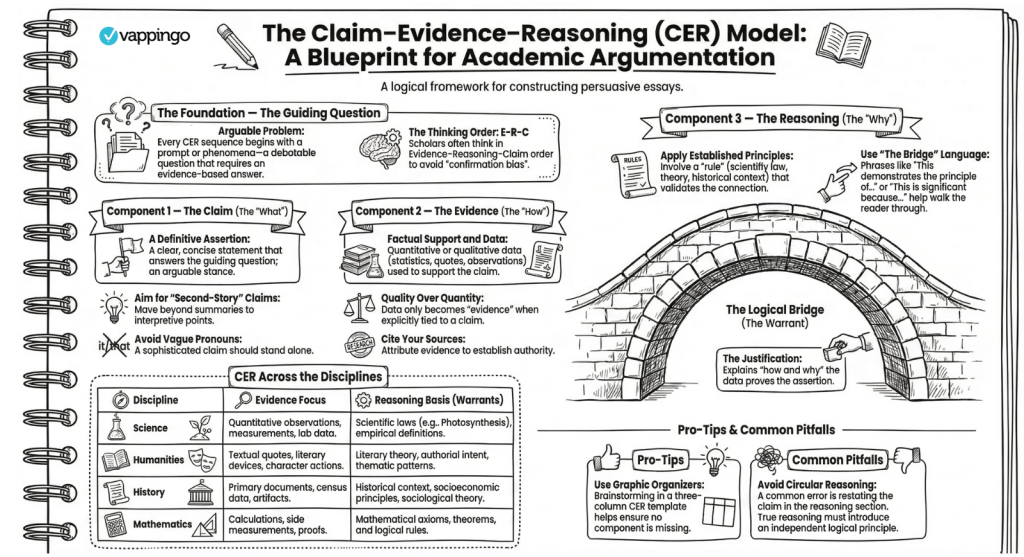 An infographic showing the claim-evidence-reasoning process