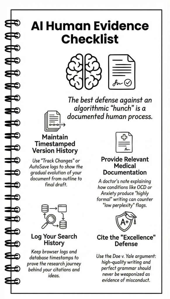 A checklist showing how to prove a file was written by a human